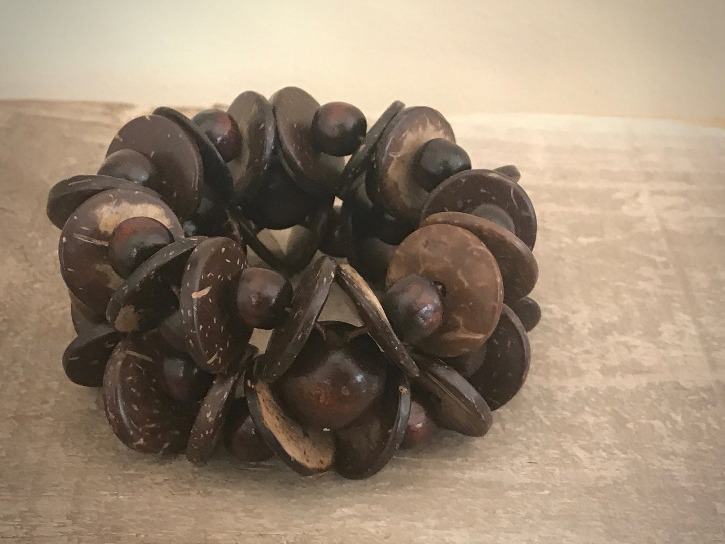 Very unique vintage woven mix shaped wood bracelet