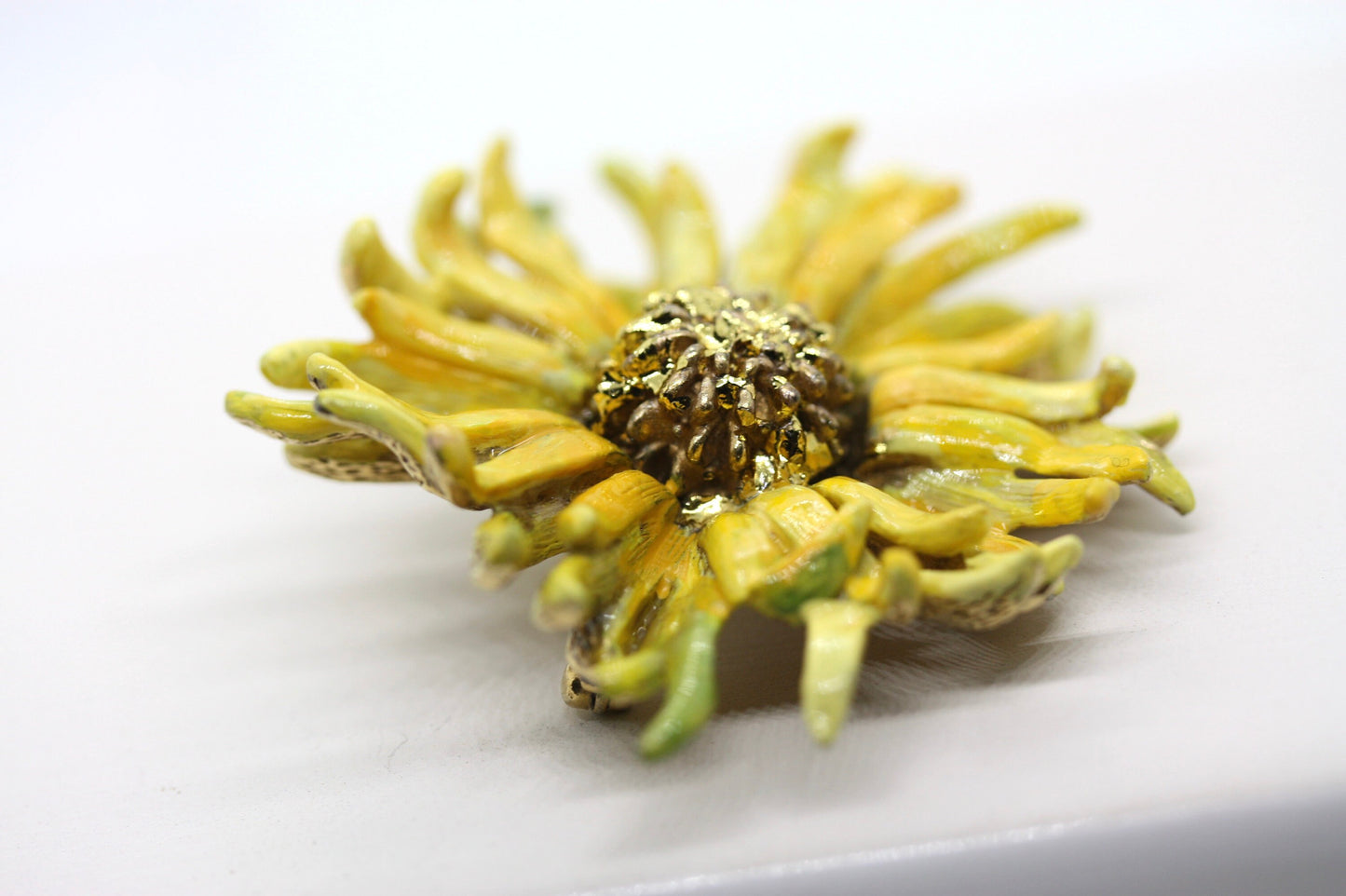 Revised, Modernized, Upcycled - hand painted vintage sunflower pin