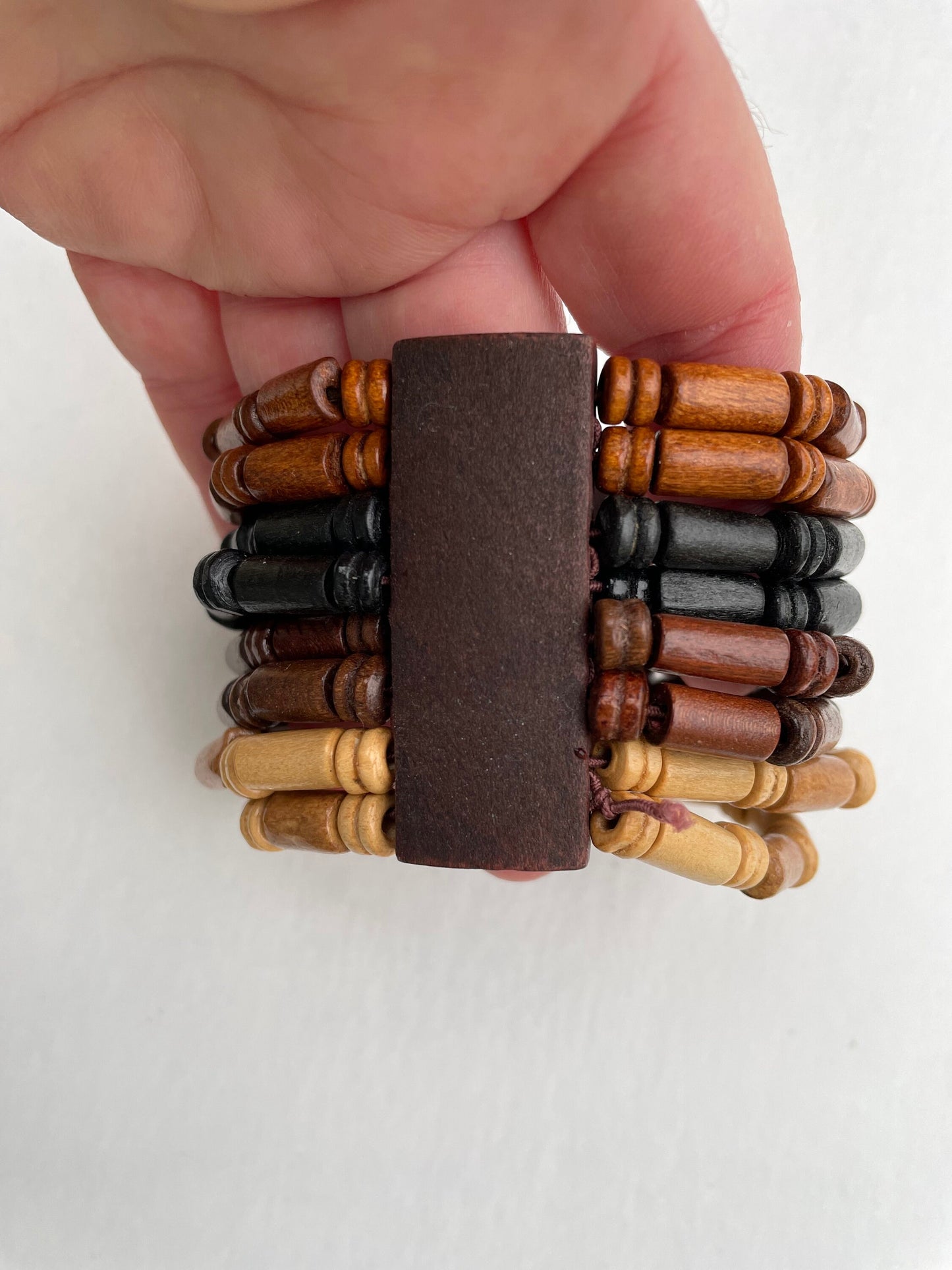 Very unique MCM style all wood wide vintage bracelet