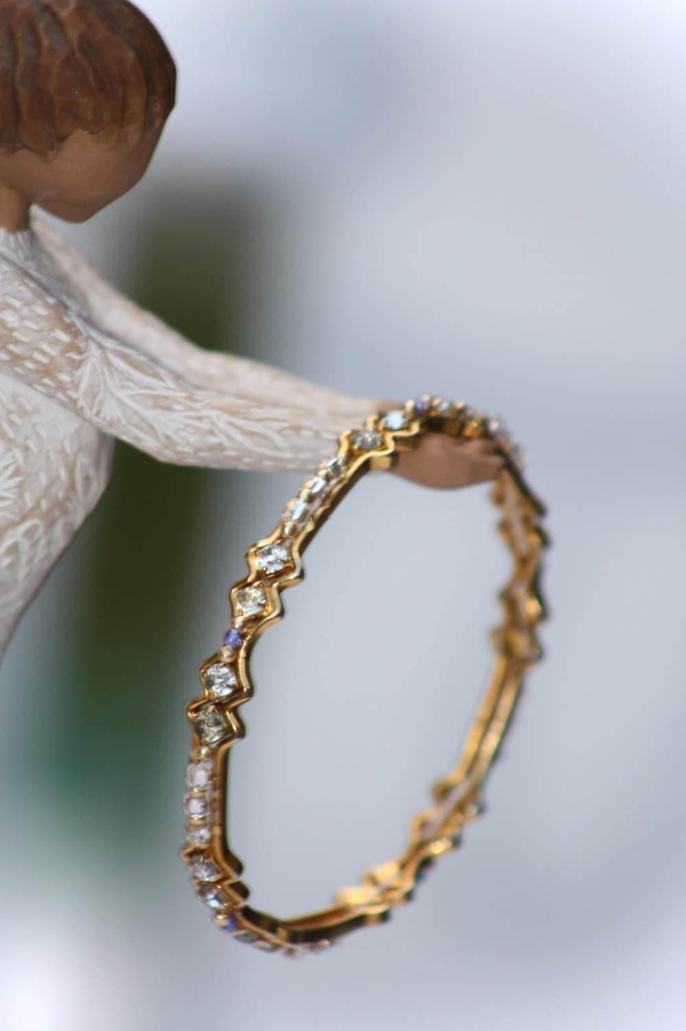 One-of-a-kind, handmade, intricately beaded upcycled bangle bracelet - beadwork, rhinestones, purple & white/silver/gold