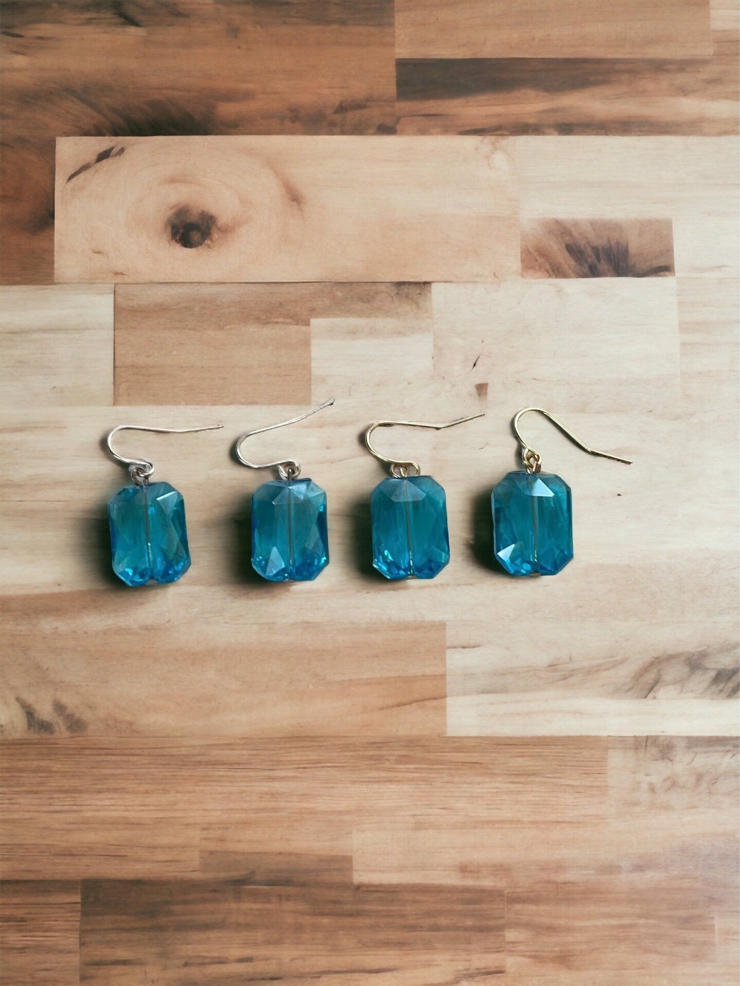 Simple blue faceted crystal drop earrings