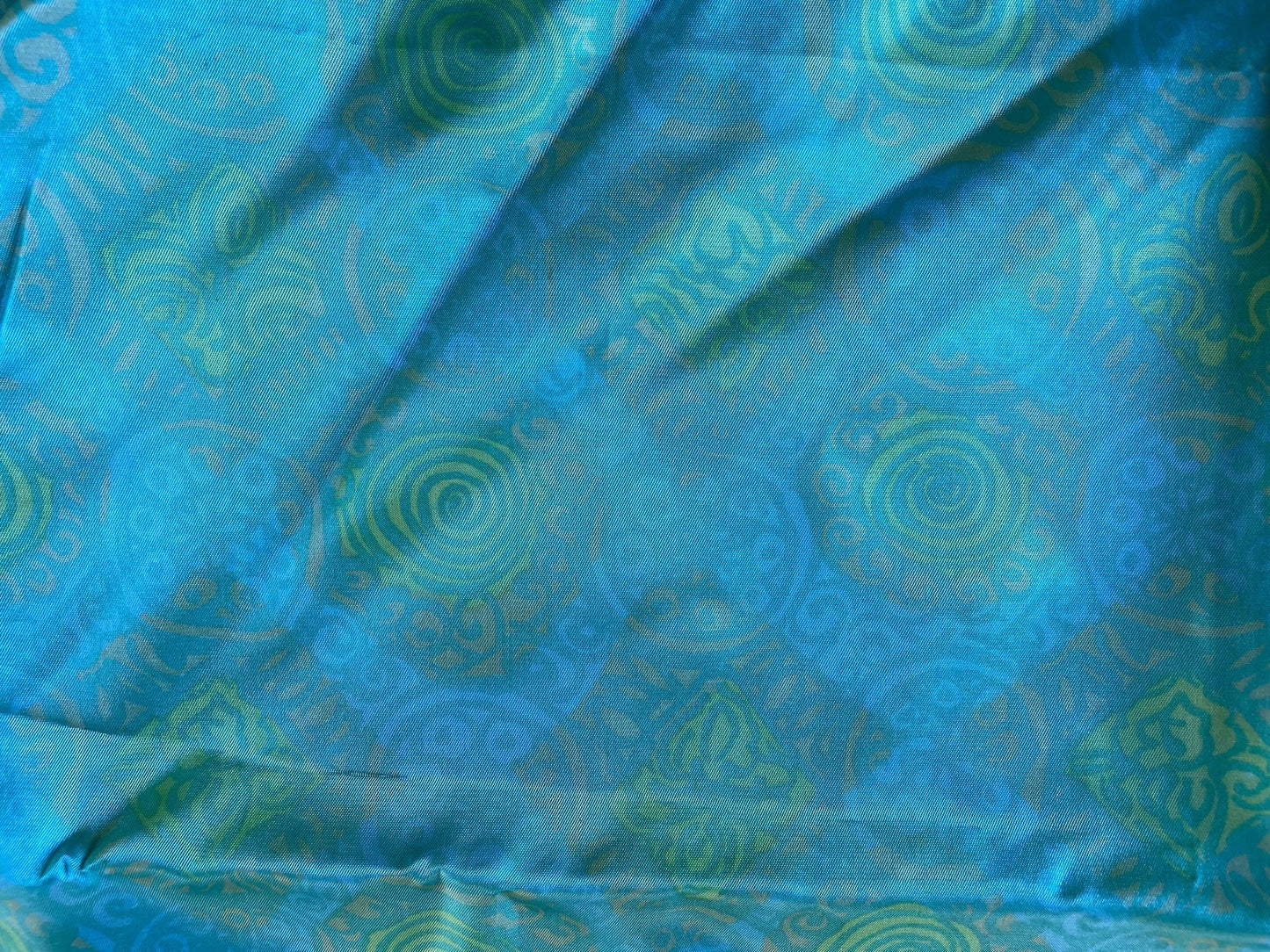 Stunning vintage silk fabric remnant - shades of turquoise, blue, green and yellow - 43" x 56"