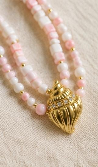 Lucite Shell Necklace Vintage KJL Avon 36 Inch Pink White Gold Tone