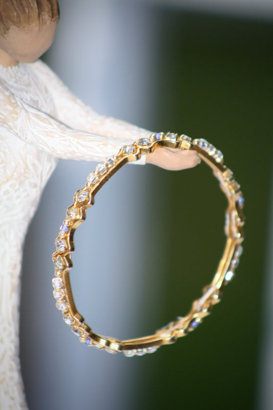 One-of-a-kind, handmade, intricately beaded upcycled bangle bracelet - beadwork, rhinestones, purple & white/silver/gold