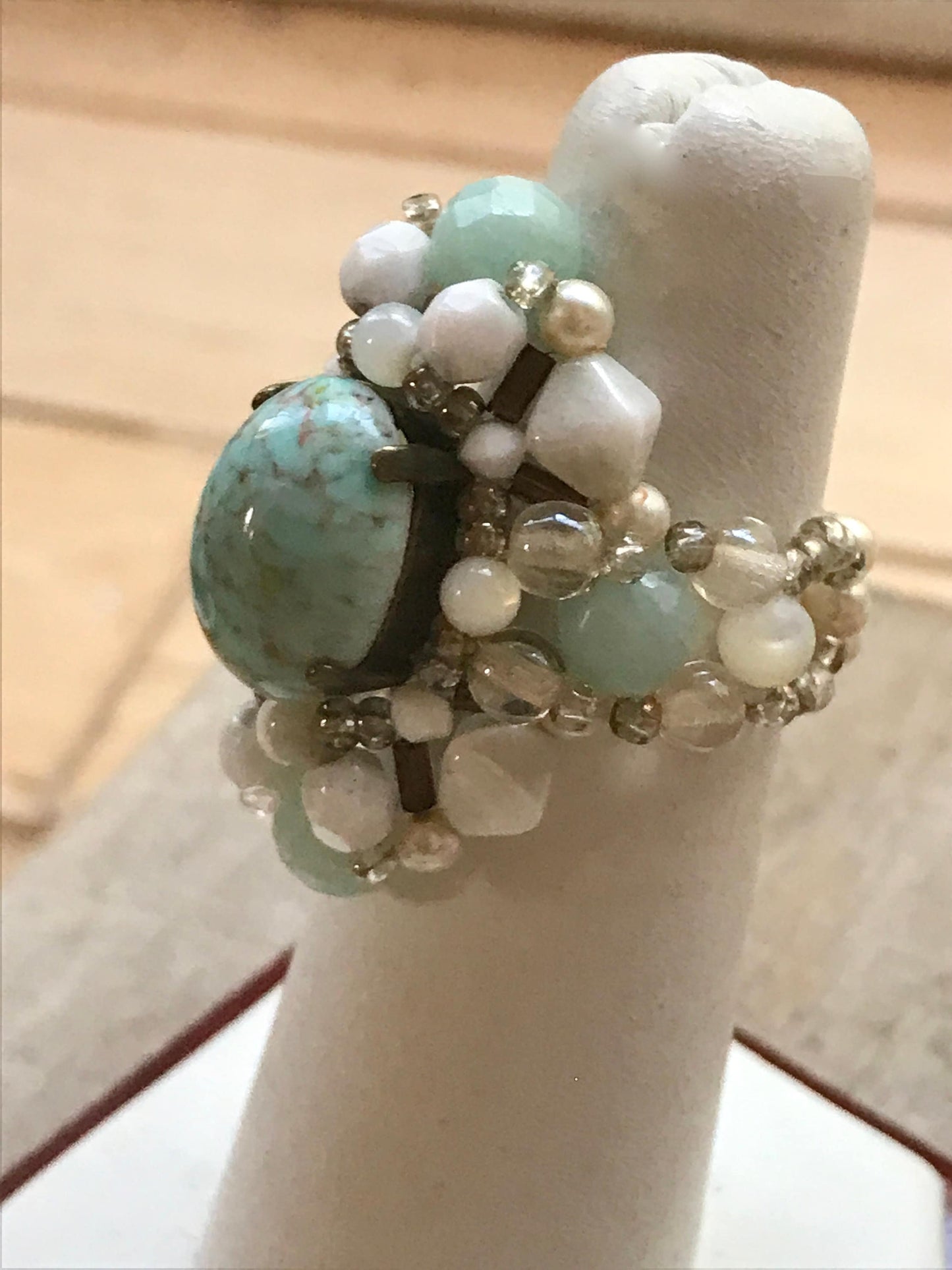 Stunning handmade hand beaded vintage ring - beadwork, bead weaving, seed beads