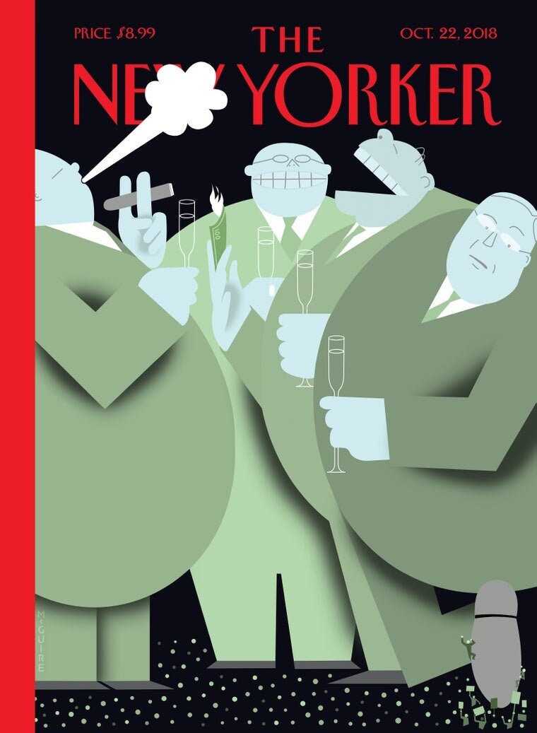The New Yorker Magazine original cover - October 22, 2018 - "Fat Cats" by Richard McGuire