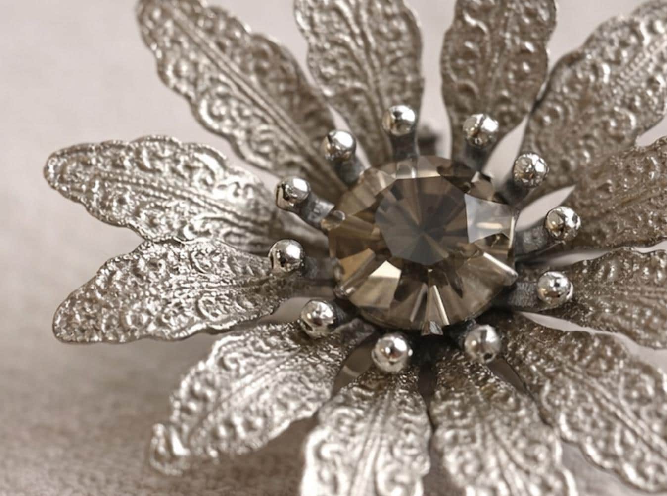 Vintage Judy Lee Rhinestone Flower Clip Earrings Silver Tone Floral Statement Mid Century Designer Signed Retro 1950s 1960s Jewelry