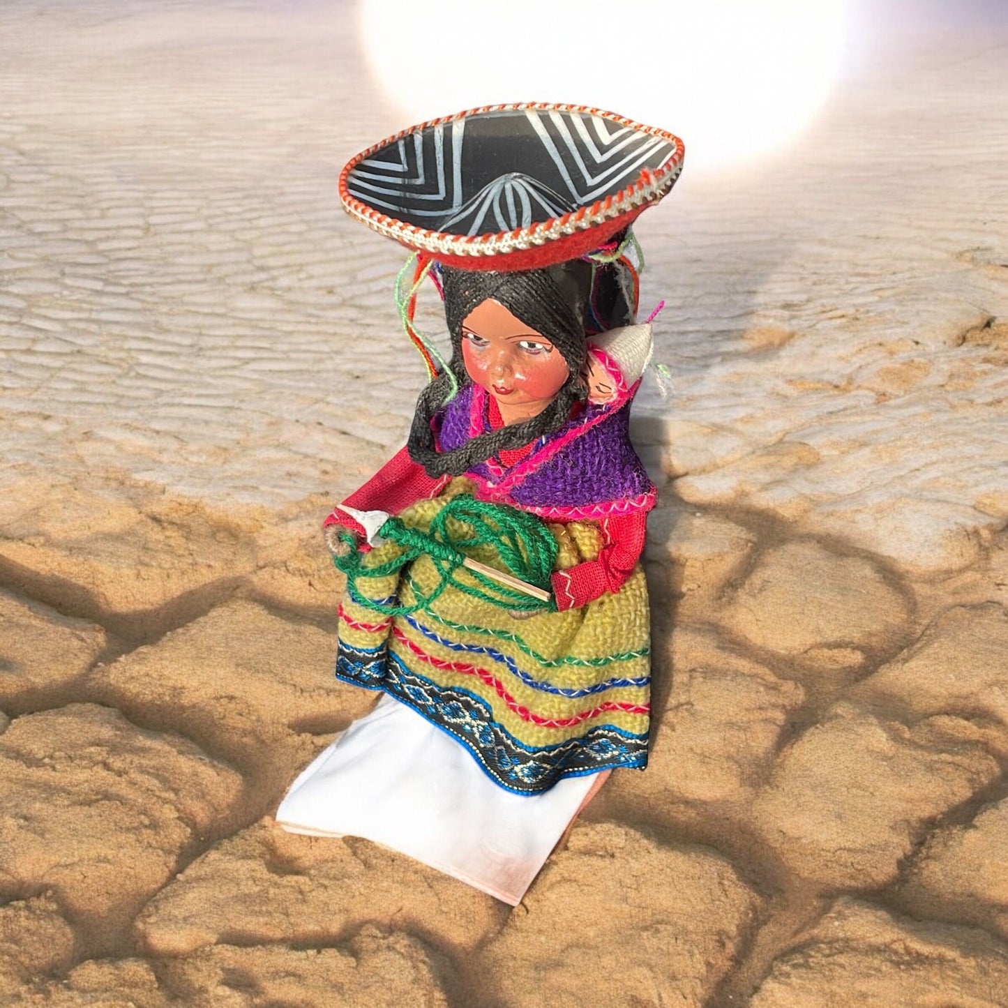 Vintage collectible handmade Peruvian folk art doll - woman and baby