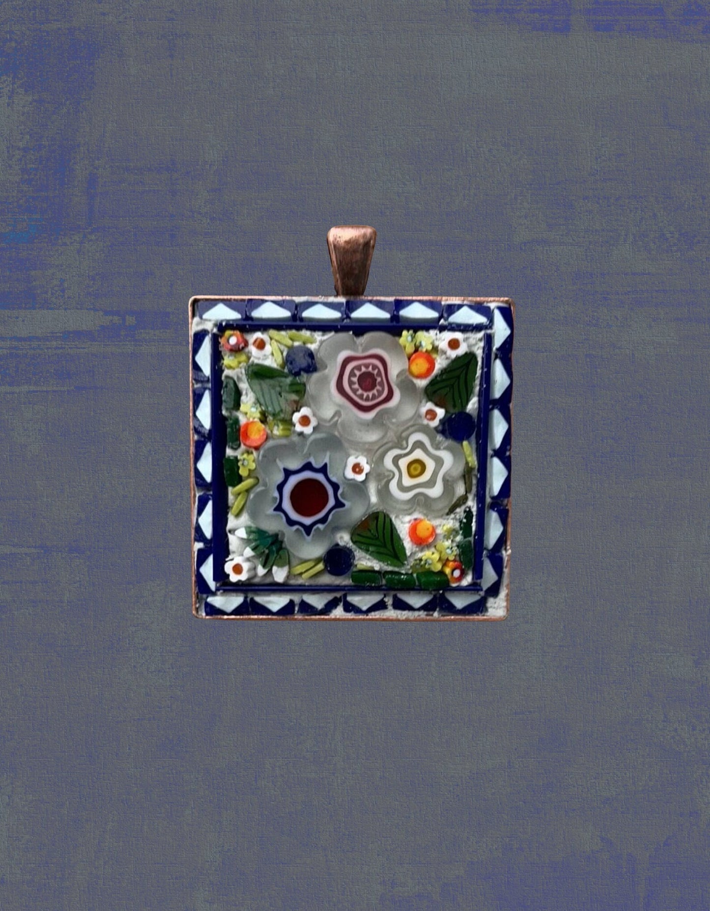My handmade mosaic necklace - "Flower garden" - hand cut ceramic and glass with millefiori flowers