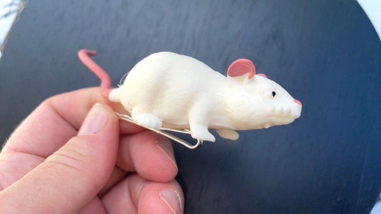 Fun Halloween Rat Hair Pin - scary, spooky Halloween jewelry, fun gag gift
