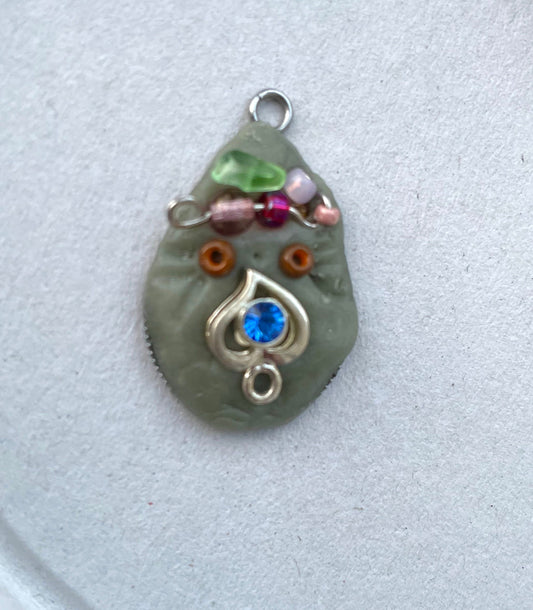 Meet Telly, my lovable bead wearing a beaded hair band - She's a handmade mosaic necklace pendant