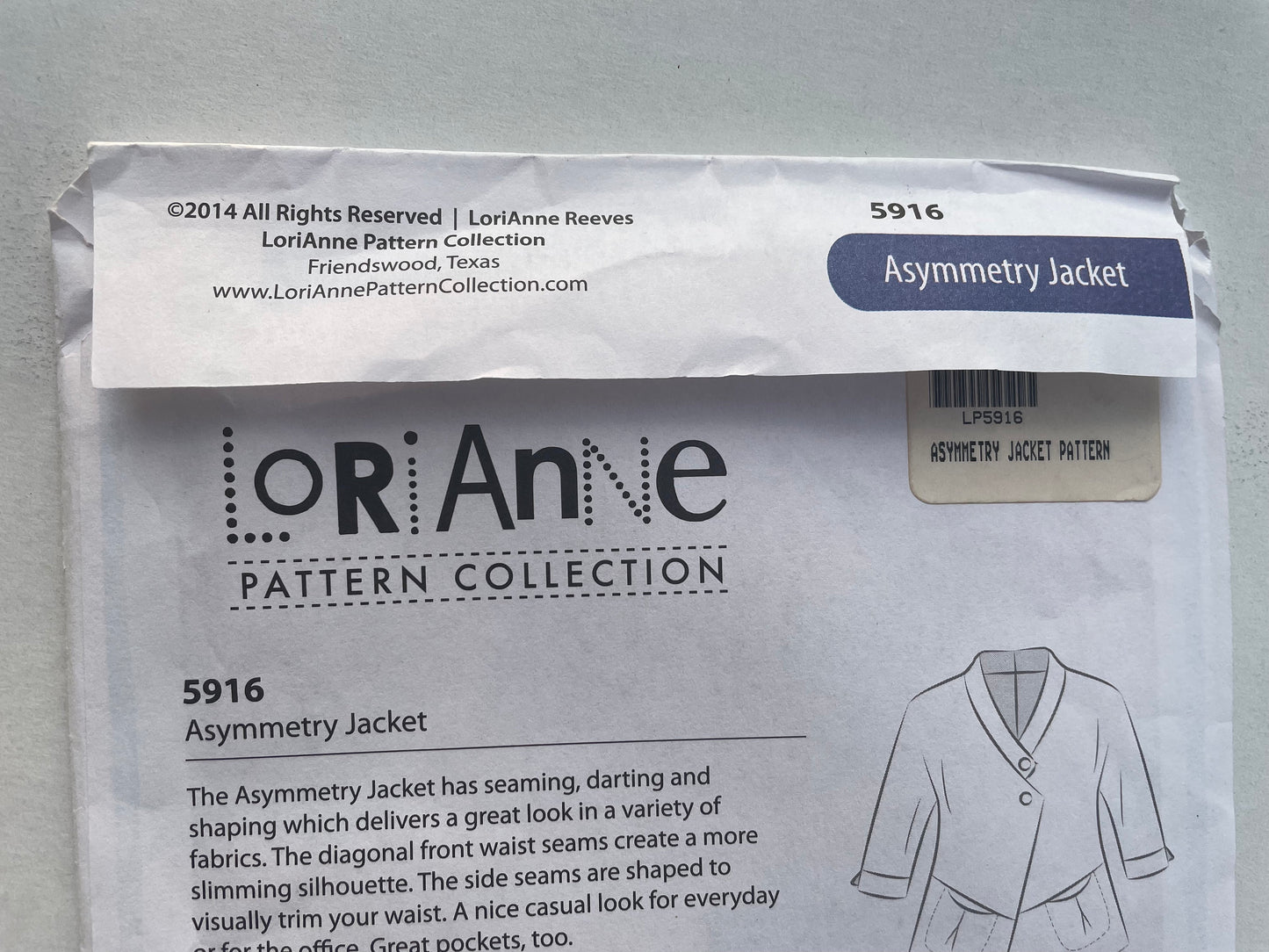 UNCUT Sewing Pattern - LoriAnne Patterns 5916. Asymmetry Jacket. All Sizes
