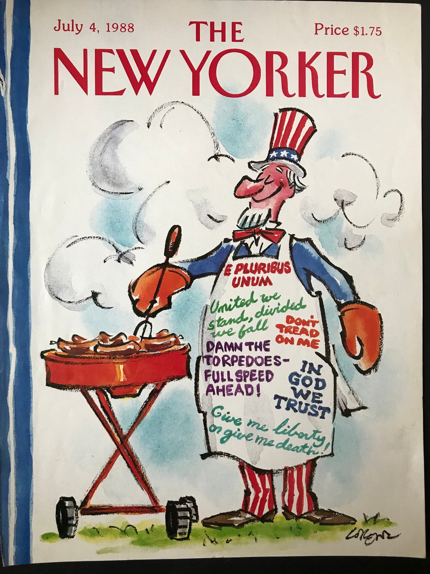 NEW YORKER Magazine cover - July 4, 1988 - Independence day, barbeque, Uncle Sam