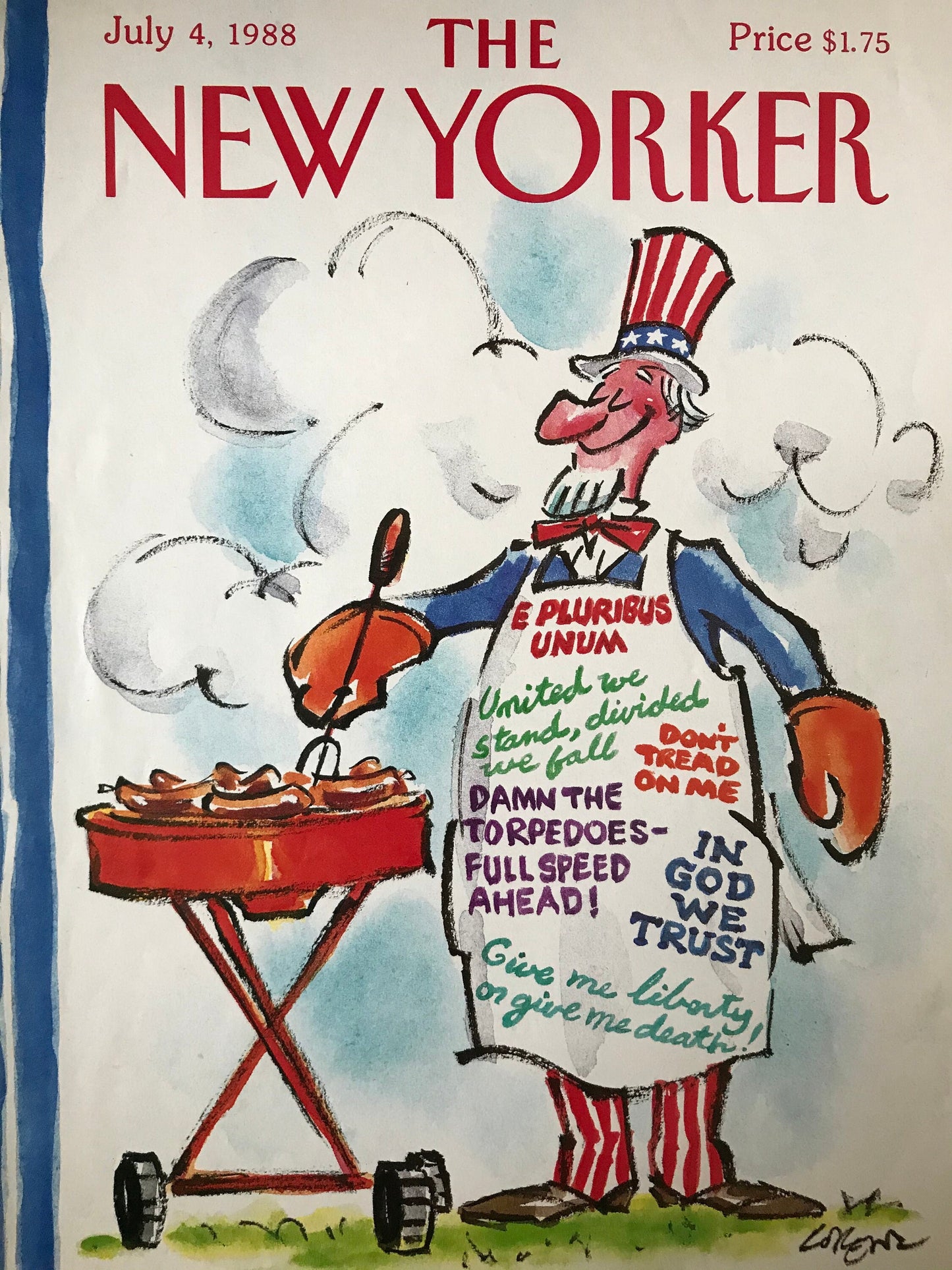 NEW YORKER Magazine cover - July 4, 1988 - Independence day, barbeque, Uncle Sam