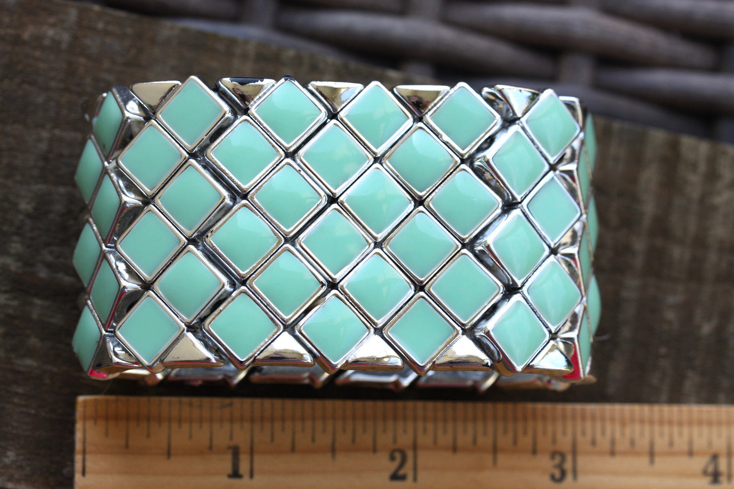 Stunning unique vintage turquoise enamel cuff bracelet