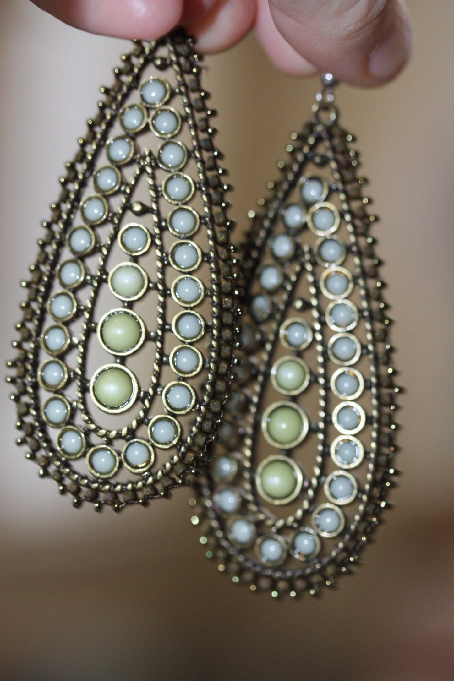 Boho chic timeless drop earrings with handmade beadwork - vintage and new components