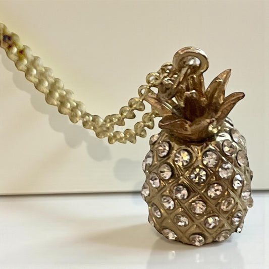Gold Pineapple Necklace with Clear Rhinestones – Tropical Pendant Jewelry