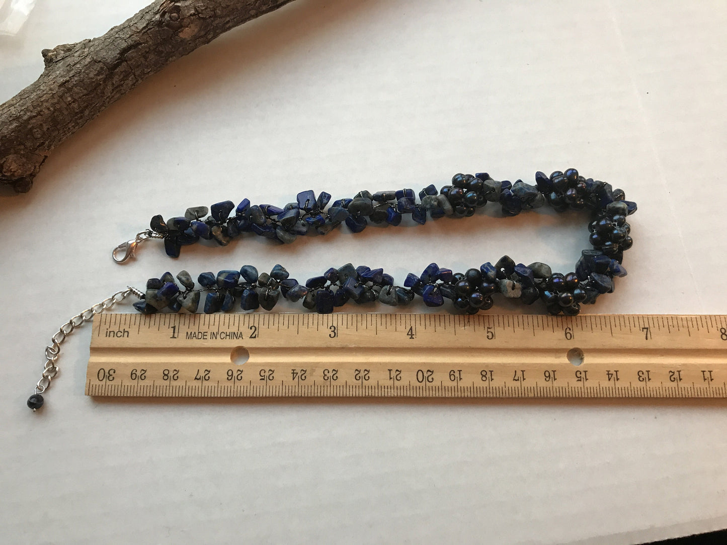 Absolutely stunning blue pearl and gemstone chips vintage necklace