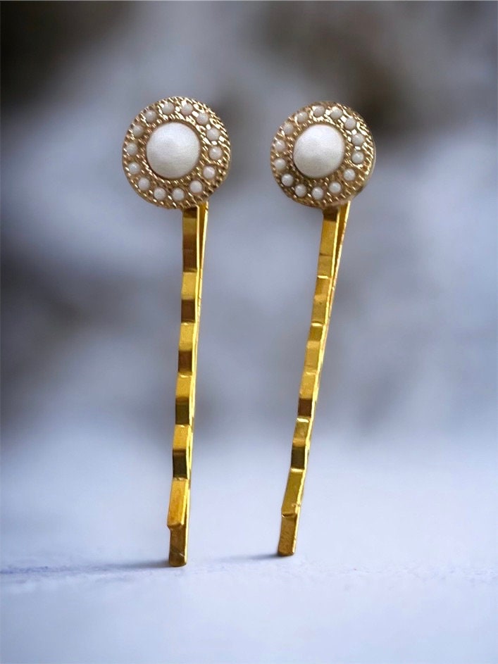 Stunning tiny white faux stone studded hair pins
