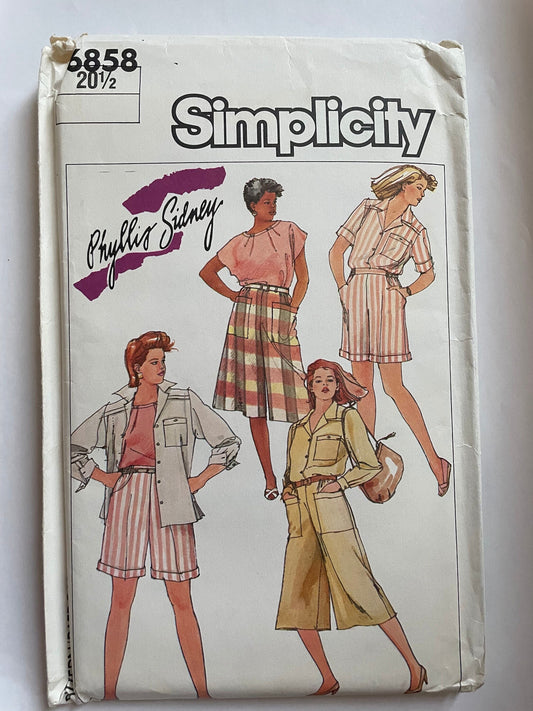 UNCUT Sewing Pattern - Simplicity 6858 Womens Pocket Top, Culottes, Shorts, Sewing Pattern Sz 20 and 1/2