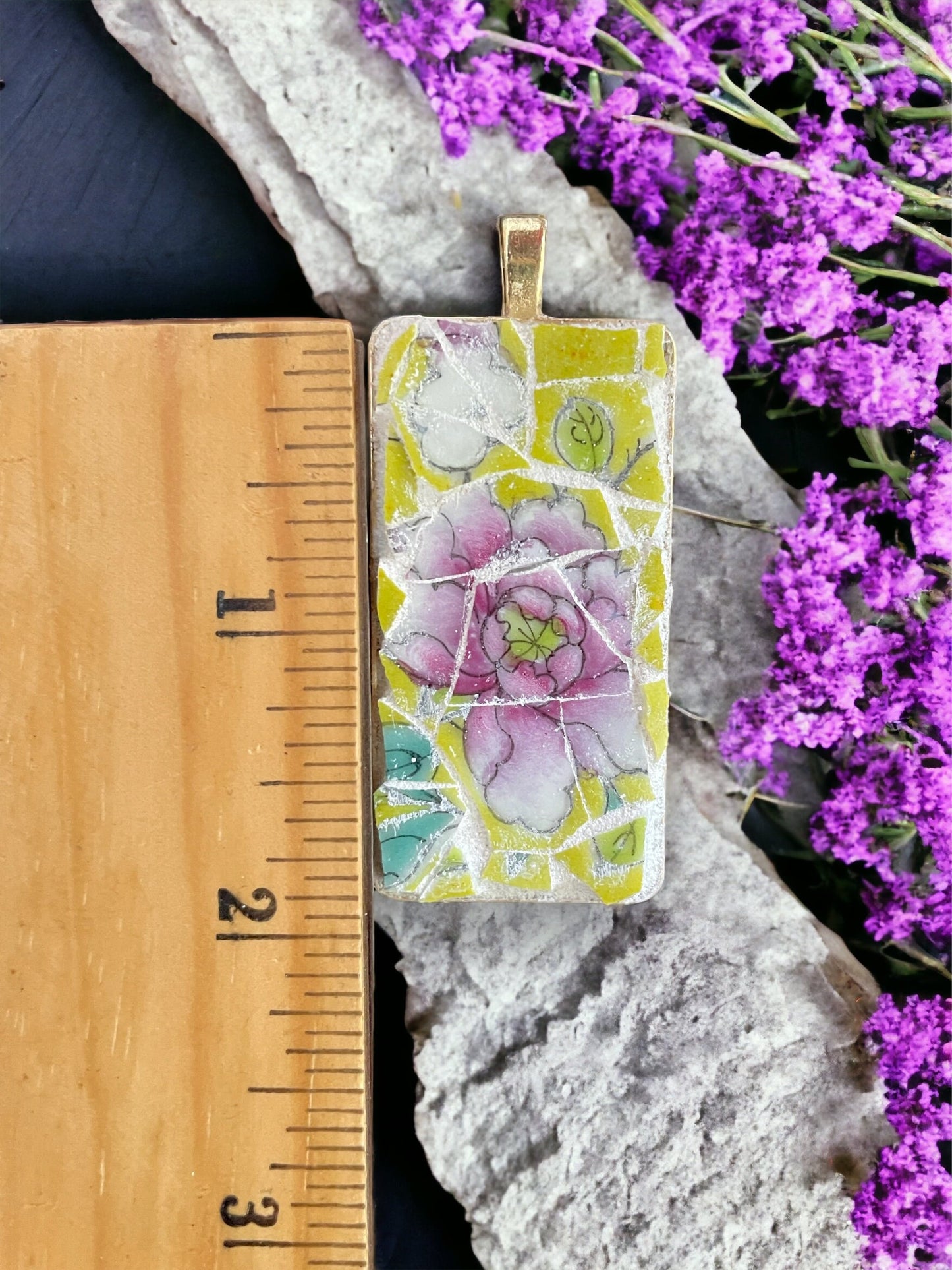 Handmade mosaic floral necklace - made of an upcycled broken vintage plate