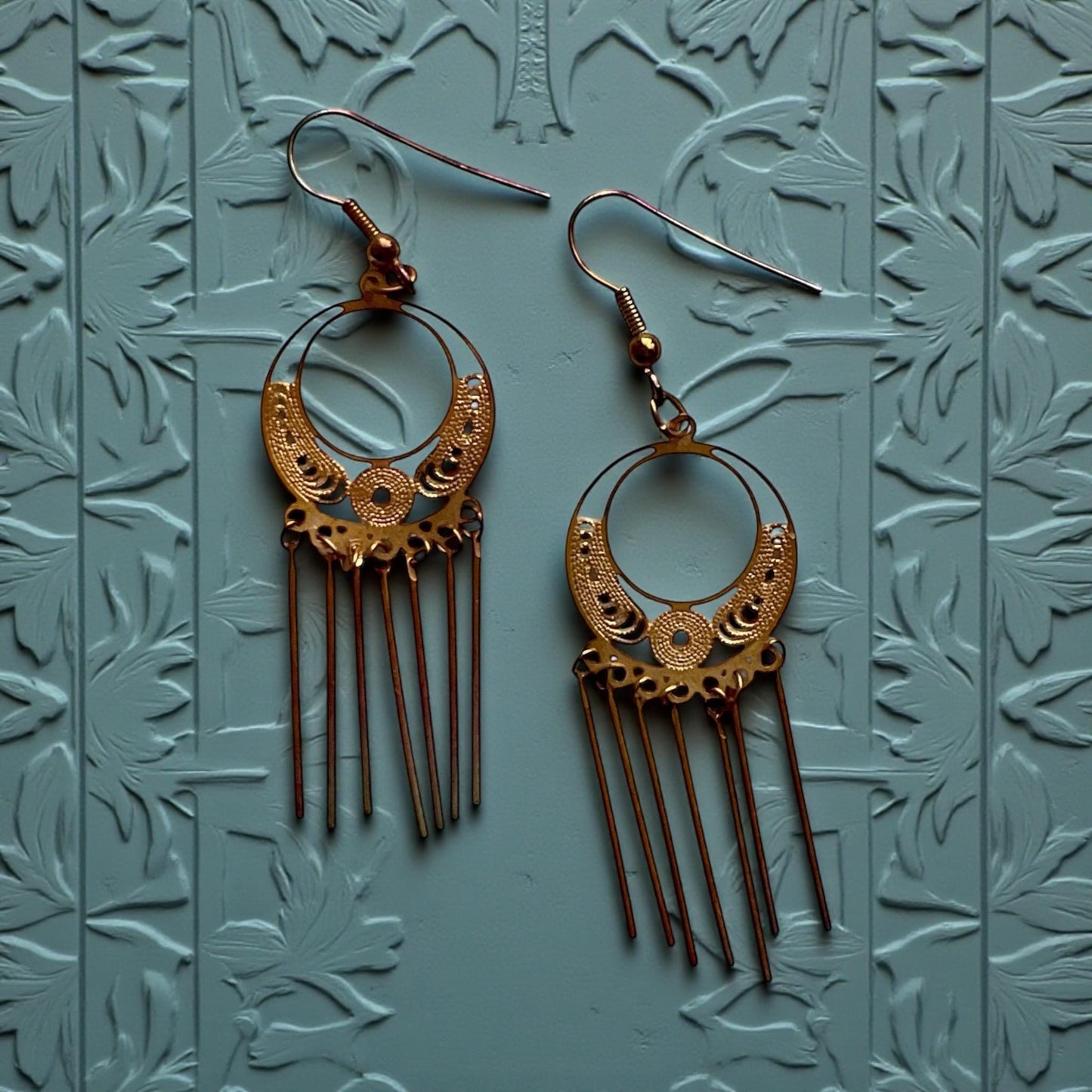 Vintage Gold Tone Fringe Dangle Earrings Boho Statement Earrings Retro Festival Jewelry