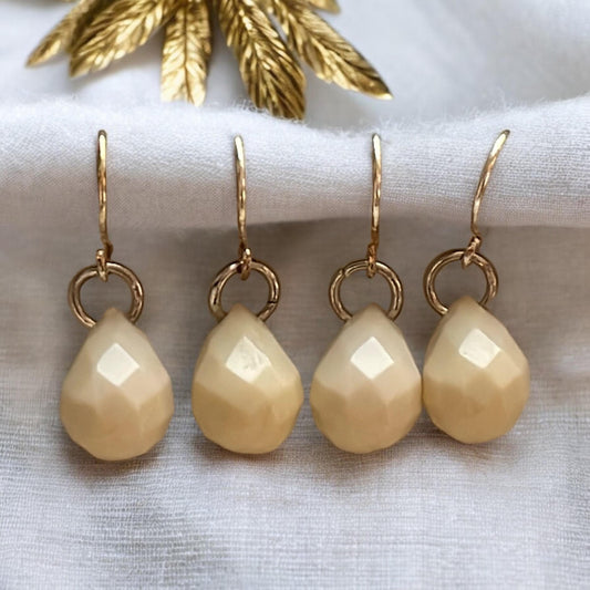 Cream drop earrings - stunning, simple, for daytime or night - made of vintage faceted cream drops - 1"