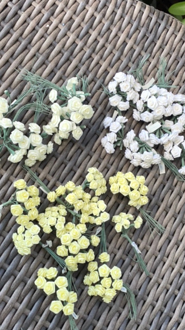 Three dozen individually wire stemmed faux flowers - available in 3 colors - yellow, cream or white