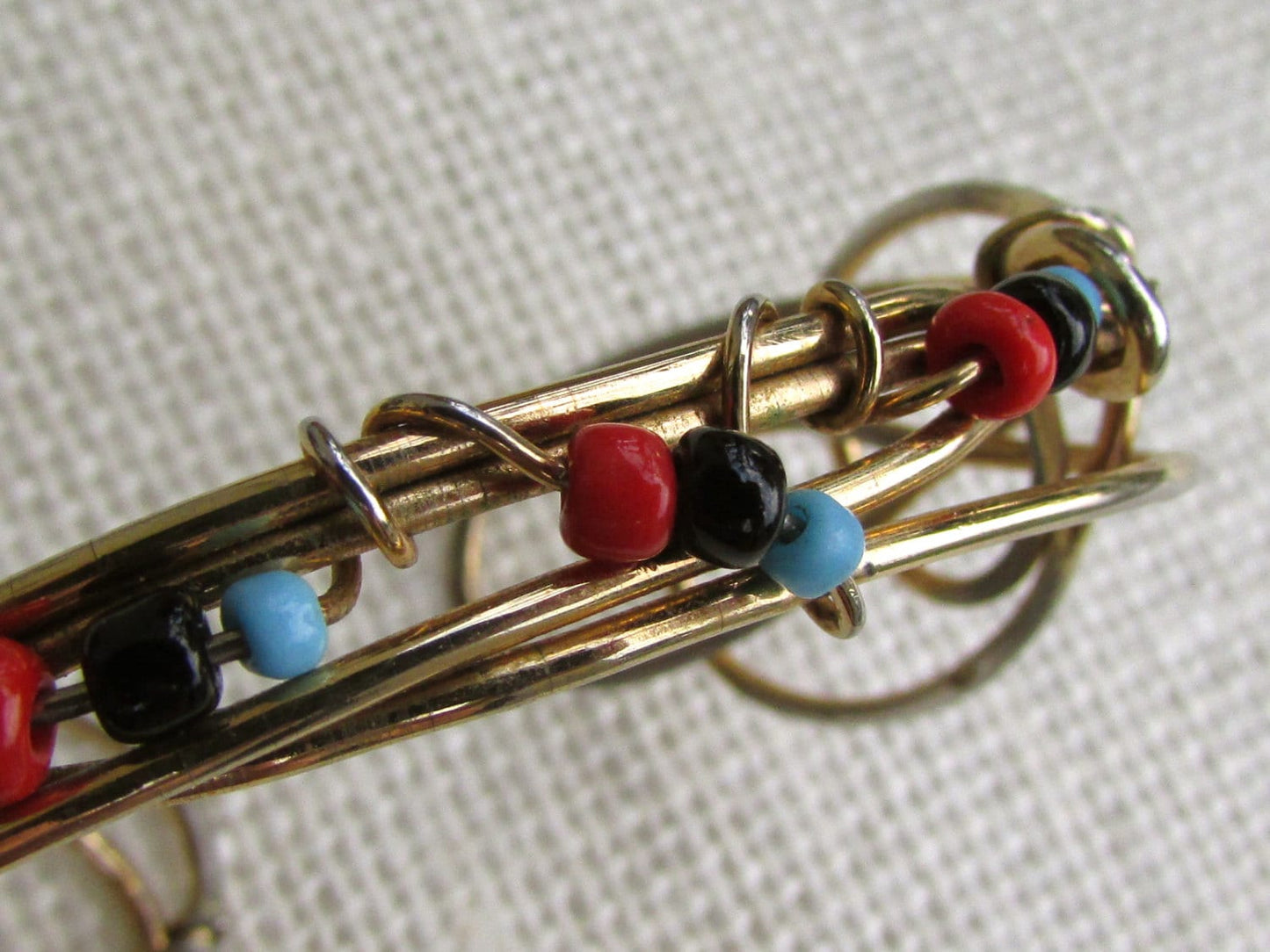 Unique vintage artisan cuff beaded wire bracelet - adjustable... one-size-fits-all