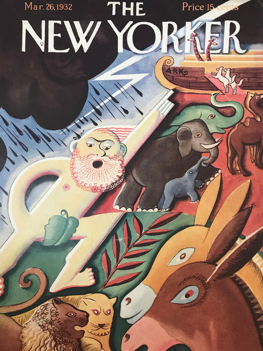 The NEW YORKER Magazine very rare original cover - March 26, 1932 - animals, ark