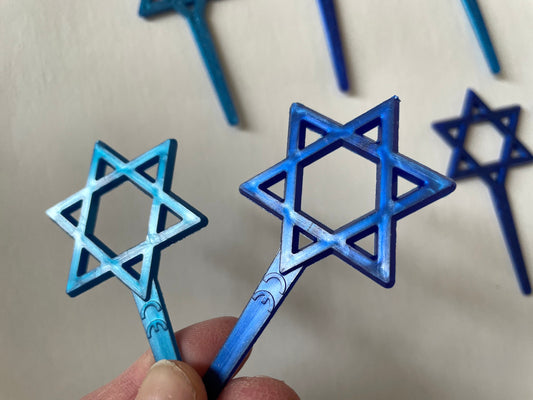Jewish star cake toppers - light blue and dark blue