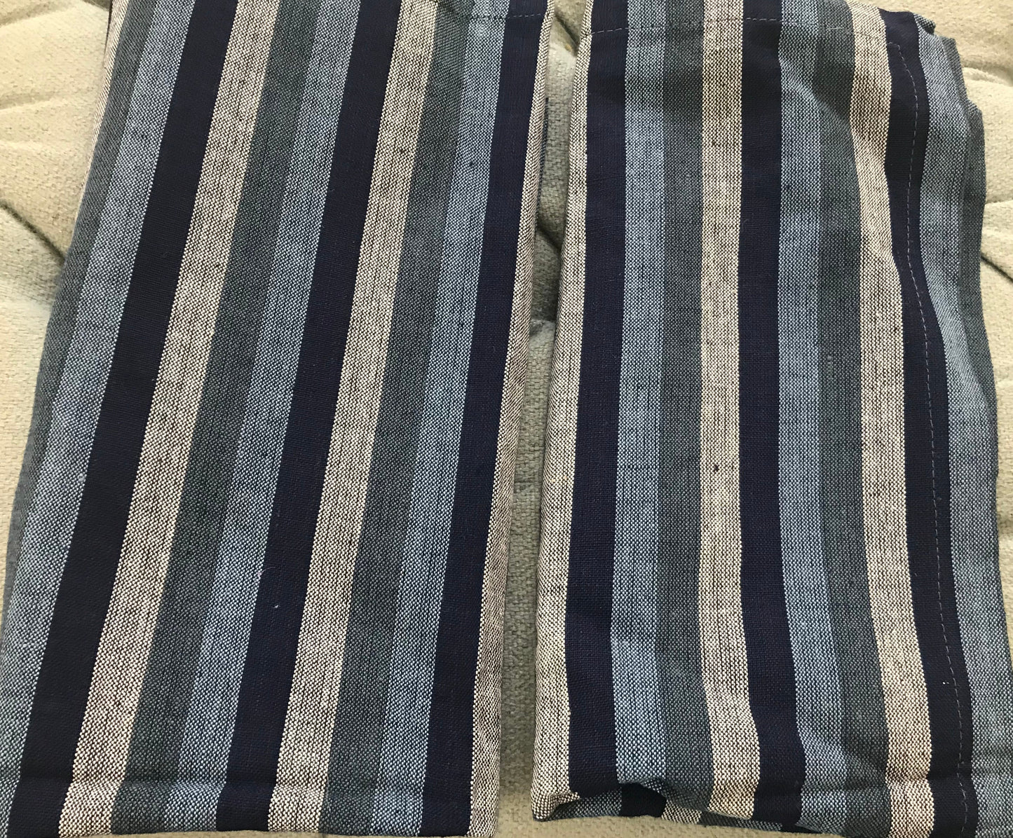 Two vintage all cotton square vintage napkins that you can use for fabric  - blue stripes - 100% cotton