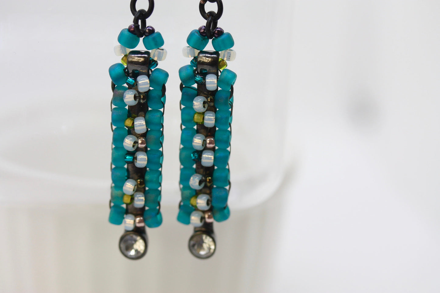 Unique Beaded bar earrings - yellow/goldtone theme