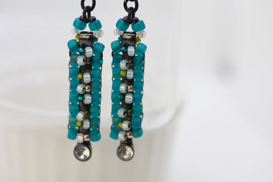 Unique Beaded bar earrings - yellow/goldtone theme