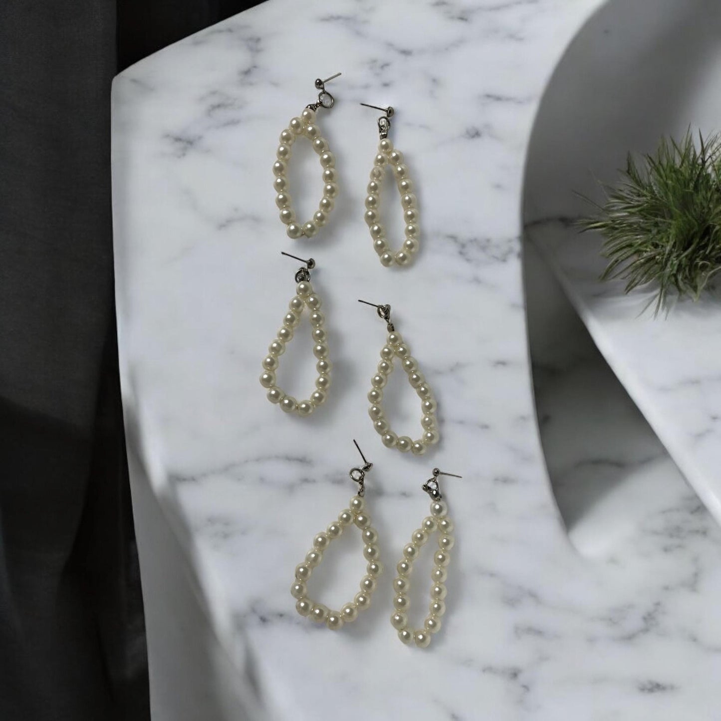 Two inch long creamy faux pearl vintage dangle earrings