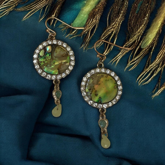 Abalone and rhinestone dangle earrings