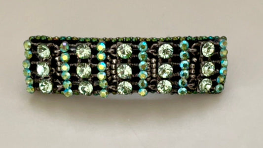 Stunning green AB crystal style rhinestone, metal and glass beadwork hair barrette - hair clip, hair accessories