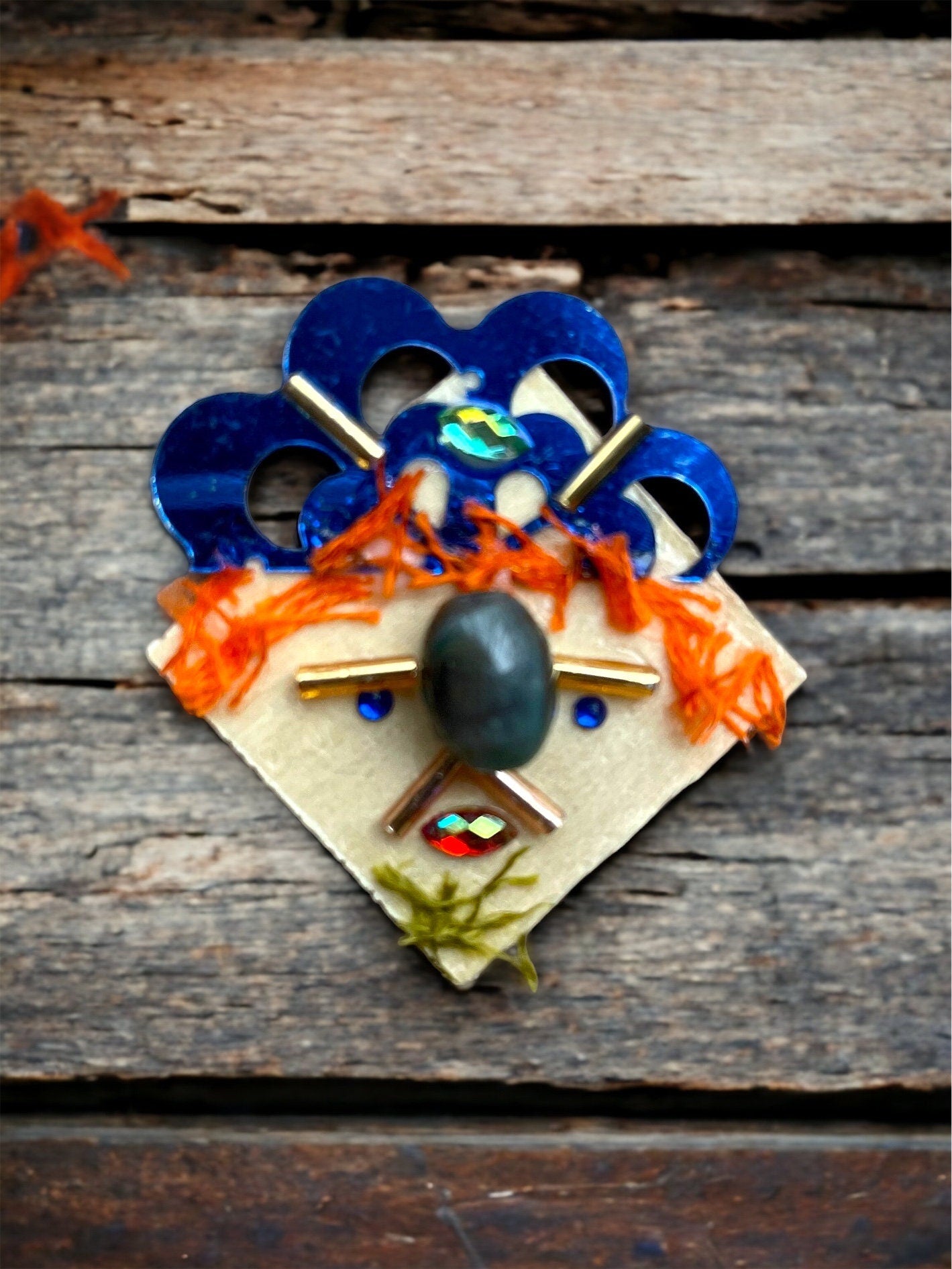 Meet "Sheeran" - Assemblage art / mixed media collage - magnet, pin, necklace pendant or hair pin