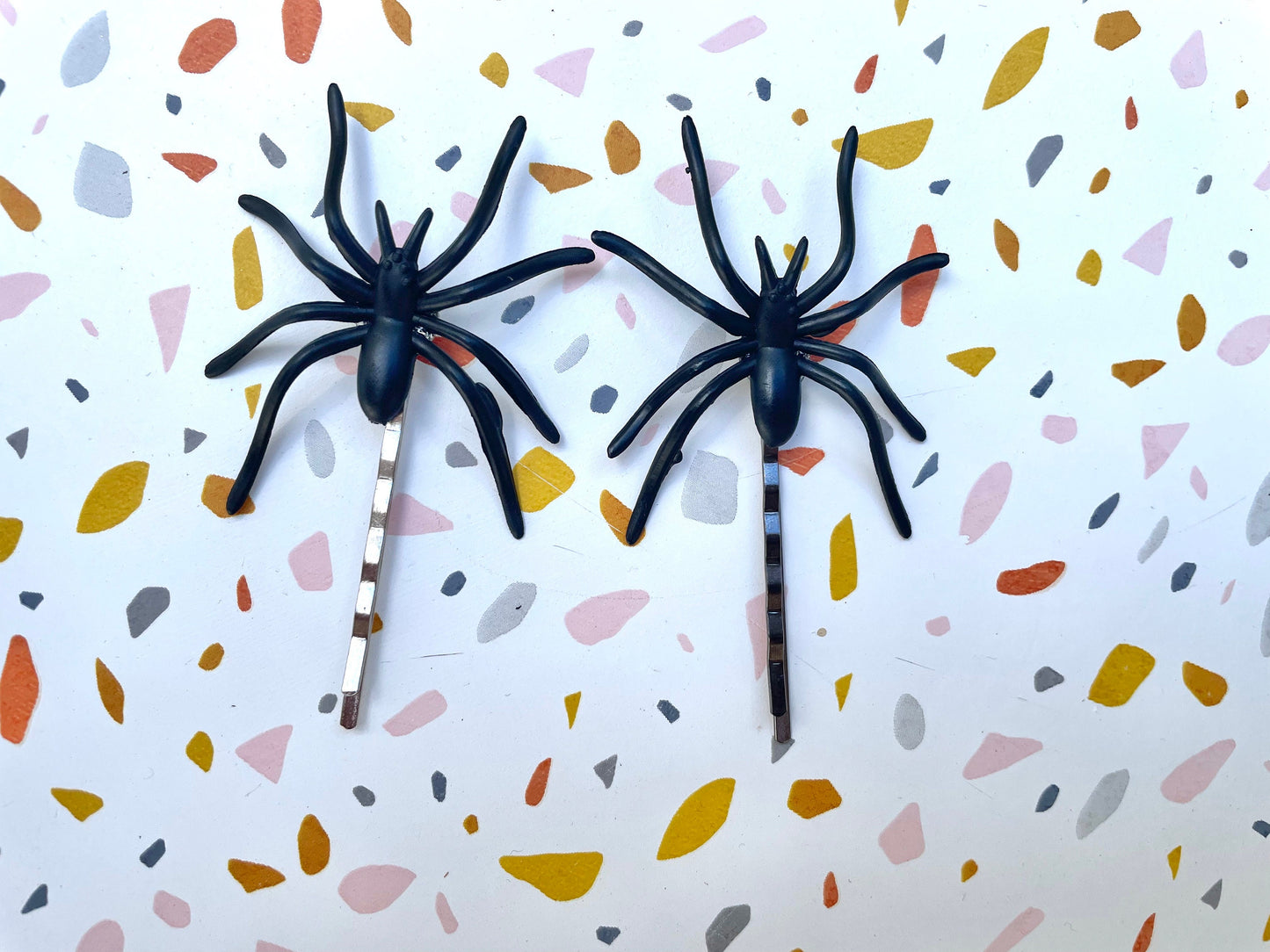Pair of fun Halloween Black Spider hair pins - scary, spooky fun Halloween jewelry, costume, accessories
