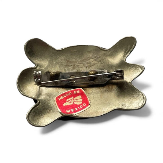 Rare Vintage Hecho en Mexico Turtle Pin • Brass & Copper Mixed Metal Brooch • Handmade Mexican Folk Art Jewelry • Tortoise Animal Pin