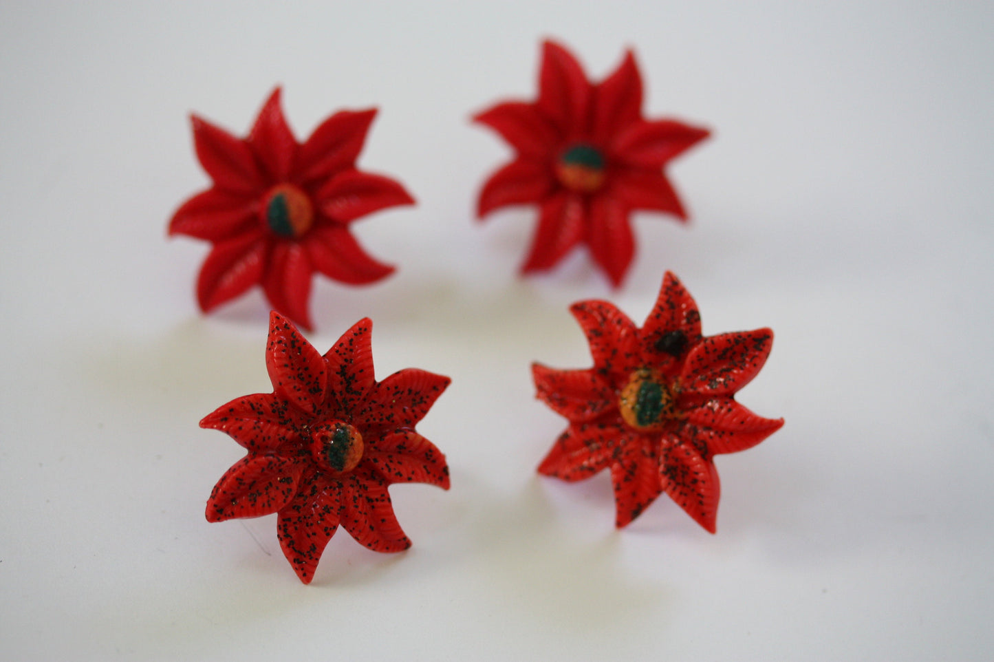 Red vintage Chrysanthemum clip earrings - perfect for the holidays