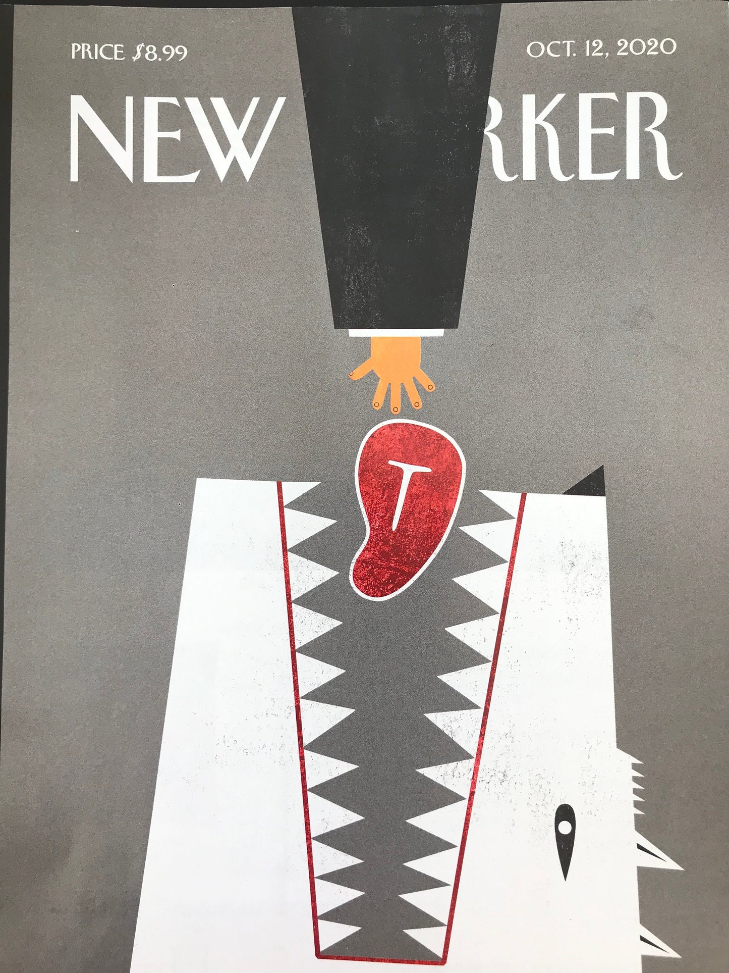 The NEW YORKER cover only -  October 12, 2020 - dog eating meat