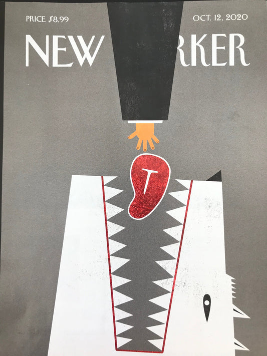 The NEW YORKER cover only -  October 12, 2020 - dog eating meat