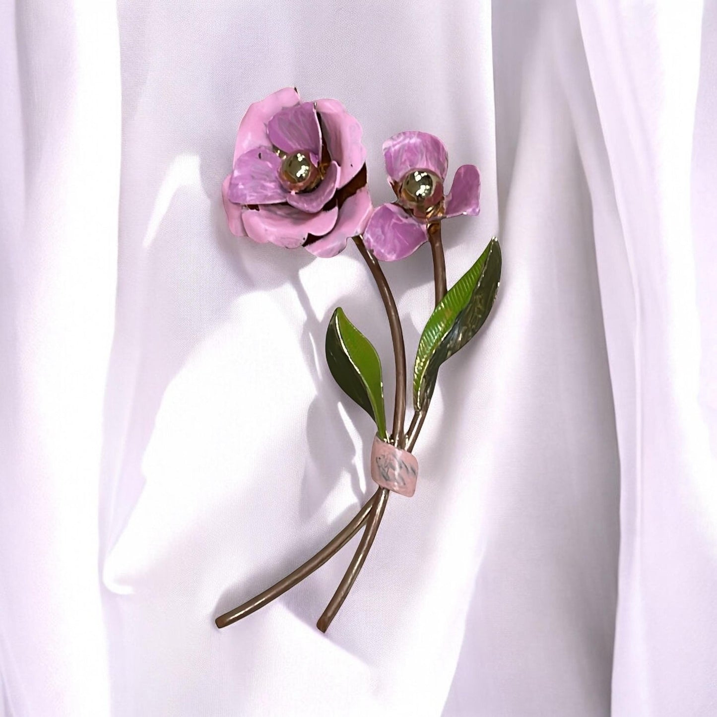 Huge 4" hand painted vintage pink flower pin