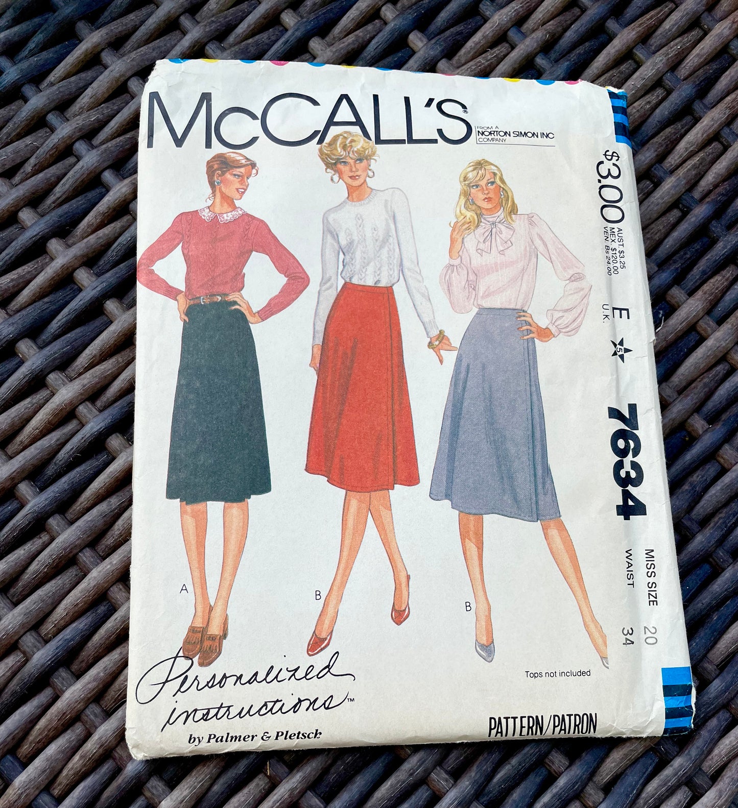 UNCUT Vintage Sewing Pattern from 1981 - McCall's 7634 Misses Front Wrapped Skirt by Palmer and Pletsch - Misses Size 20