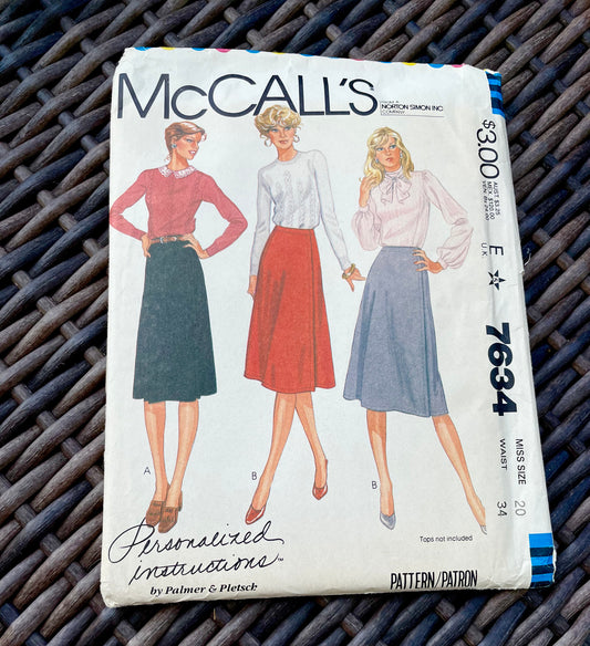 UNCUT Vintage Sewing Pattern from 1981 - McCall's 7634 Misses Front Wrapped Skirt by Palmer and Pletsch - Misses Size 20