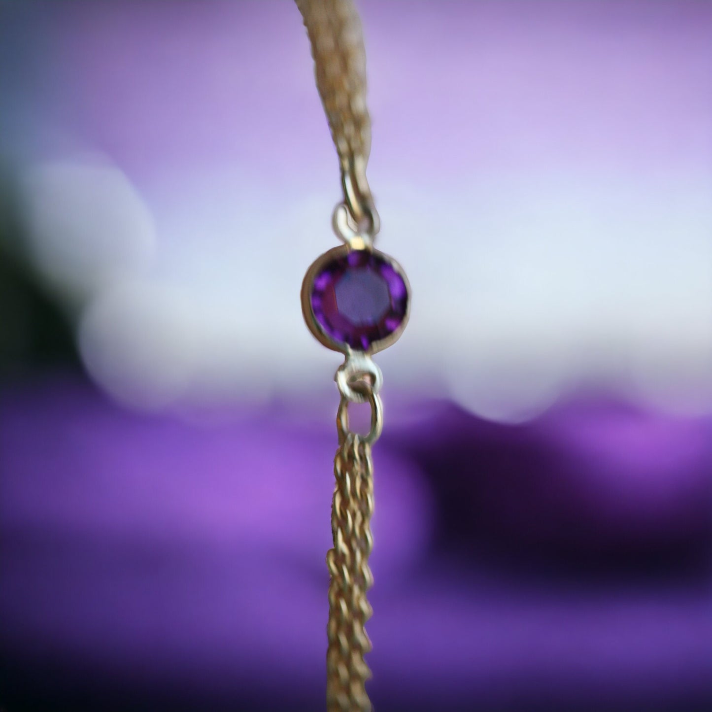 S I M P L E elegant timeless bracelet - purple vintage crystal on upcycled vintage goldtone double chain