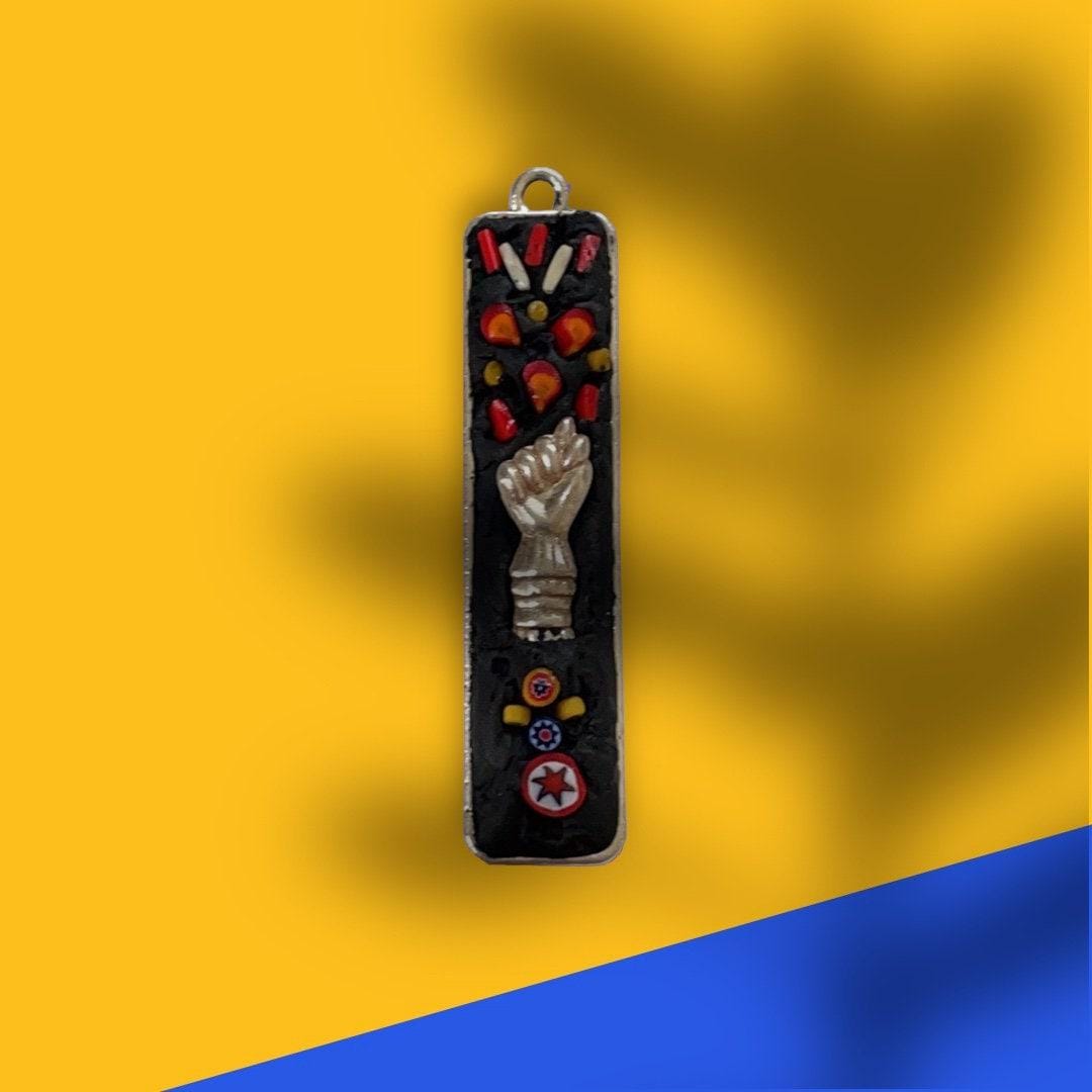 Mixed Material Mosaic Necklace: Floral Millefiori, metal hand