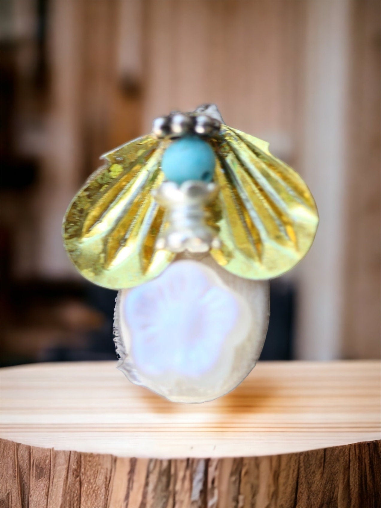 Meet "Buzz" - Assemblage art / mixed media collage - little flying insect magnet, lapel pin or necklace pendant