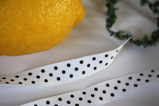 Charming black on white polka dot cottage / farmhouse style ribbon - new, mint condition - price per yard